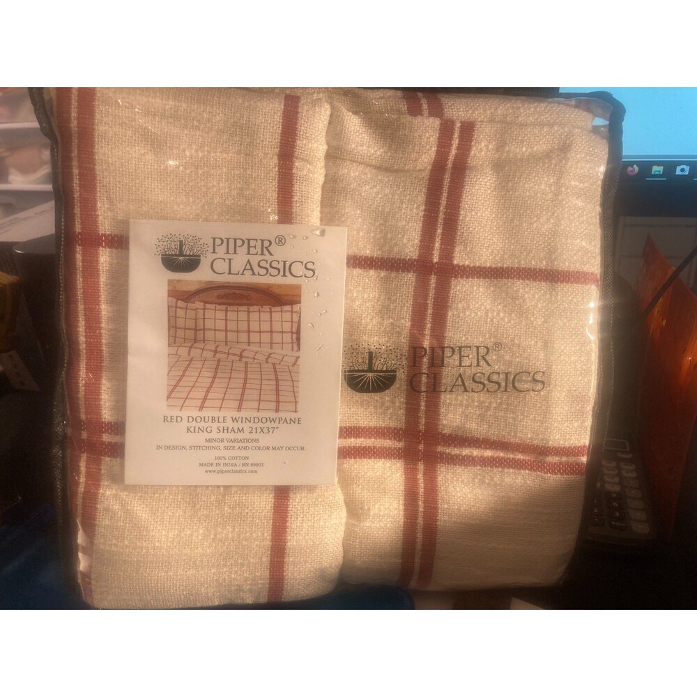 2 BNIB Piper Classics King Size Pillow Shams Red Double Windowpane